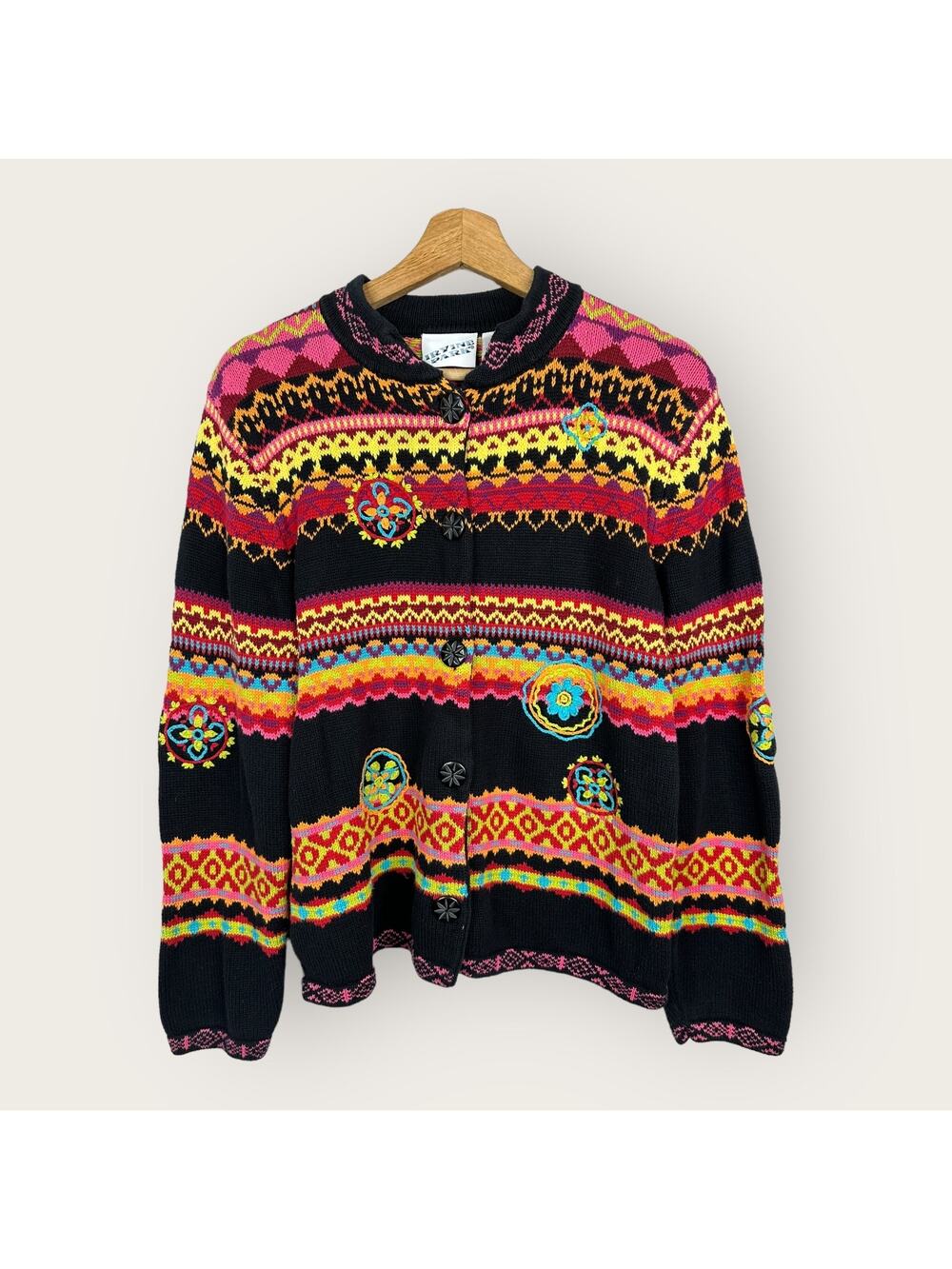 Irvine Park Vintage Womens Medium Embroidered Artsy Art to Wear Cardigan Cotton